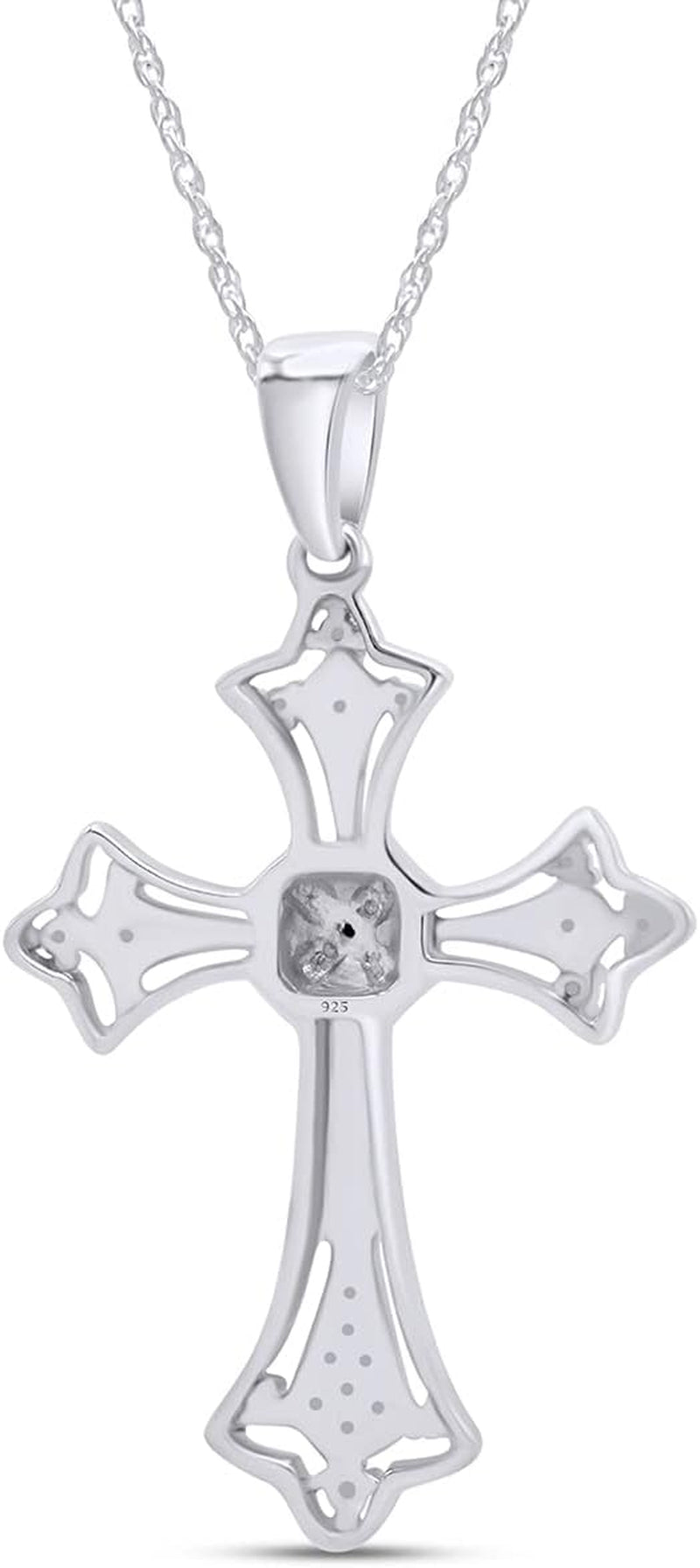 round Shape White Natural Diamond Accents Cross Pendant Necklace in 14K Gold over Sterling Silver