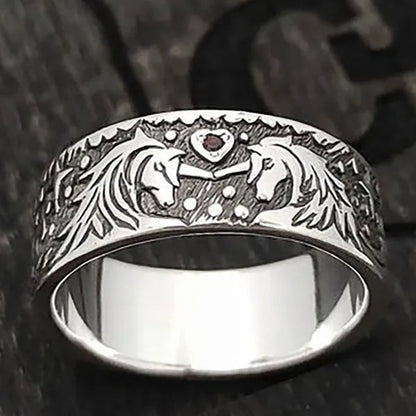 Exquisite fashion women's 925 Sterling Silver Double Unicorn red love Sapphire Diamond Ruby Ring unique Christmas birthday anniversary gift engagement ring