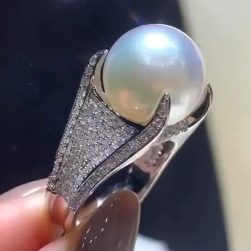 Luxury Noble 925 Solid Silver Micro Pave Diamond 4 Prong Setting Natural Pearl Rings for Women Bridal Wedding Party Ring Jewelry