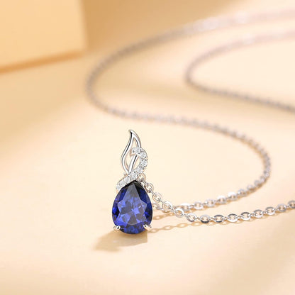 14K Solid White Gold Teardrop Pendant with Diamond Birthstone Necklace Birthday Gifts for Mom Women, Sterling Silver Chain 16" + 2" Extender