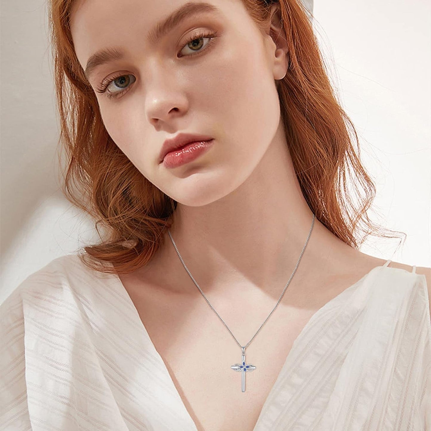 Cross Necklace for Women 925 Sterling Silver Infinity Butterfly Necklace Birthstone Jewelry Gifts for Women Her Mom Wife Girlfriend Daughter