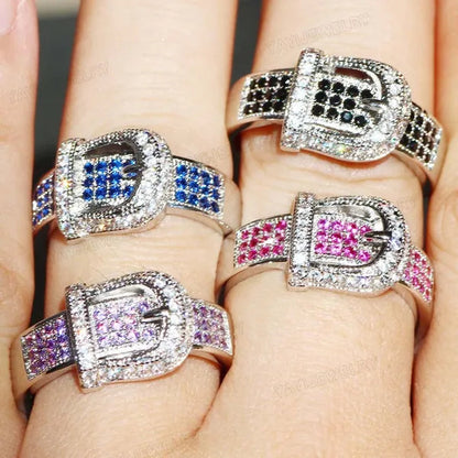Noble Silver White Sapphire Birthstone Gemstones Engagement Wedding Belt Ring Size 6 7 8 9 10