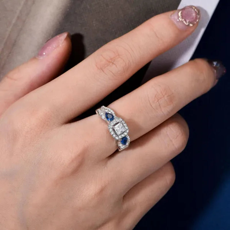Newshe Wedding Ring Sets For Women Princess Pear Blue Sapphire Engagement Rings Bridal Jewelry 925 Sterling Silver Sz 5-12