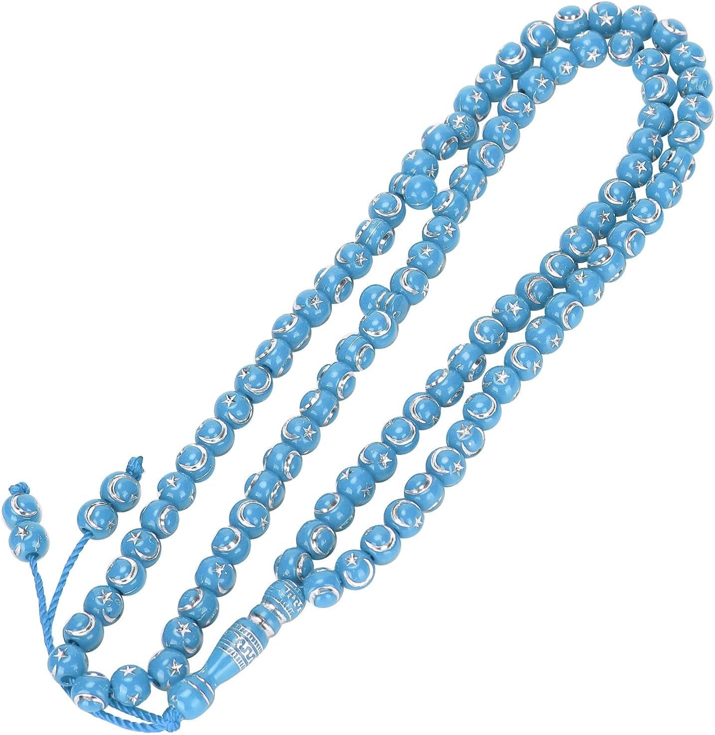 Islamic Prayer Beads, Muslim Rosary Beads 99 Grains Resin Gilding Religious Article Islam Prayer Rosary Beads Islamic[Blue] Necklaces