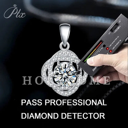 HOLYCOME Real Moissanite Diamond Necklace for Women Girls 925 Sterling Silver Mini Moissanite Rose Flower Pendant Necklace Fine Jewelry