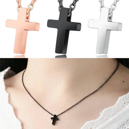 Simple Style Small Tiny Cute Cross Pendant Silver / Black / Rose Gold Exquisite Choker Necklace 316L Stainless Titanium Steel Women Fashion Jewelry From Milkle Gift