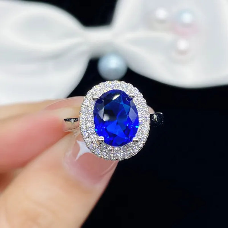 Fashion Jewelry Gold-Plated Ring Natural Gemstones Cut Ellipse Sapphire Zircon AAA Opening Adjustable Ring