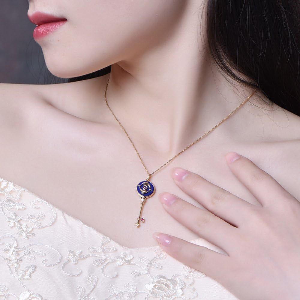 Lapis Lazuli Red Tourmaline Diamond Key Pendant Necklace Solid 14K Yellow Gold Unique Dolphin Lazurite