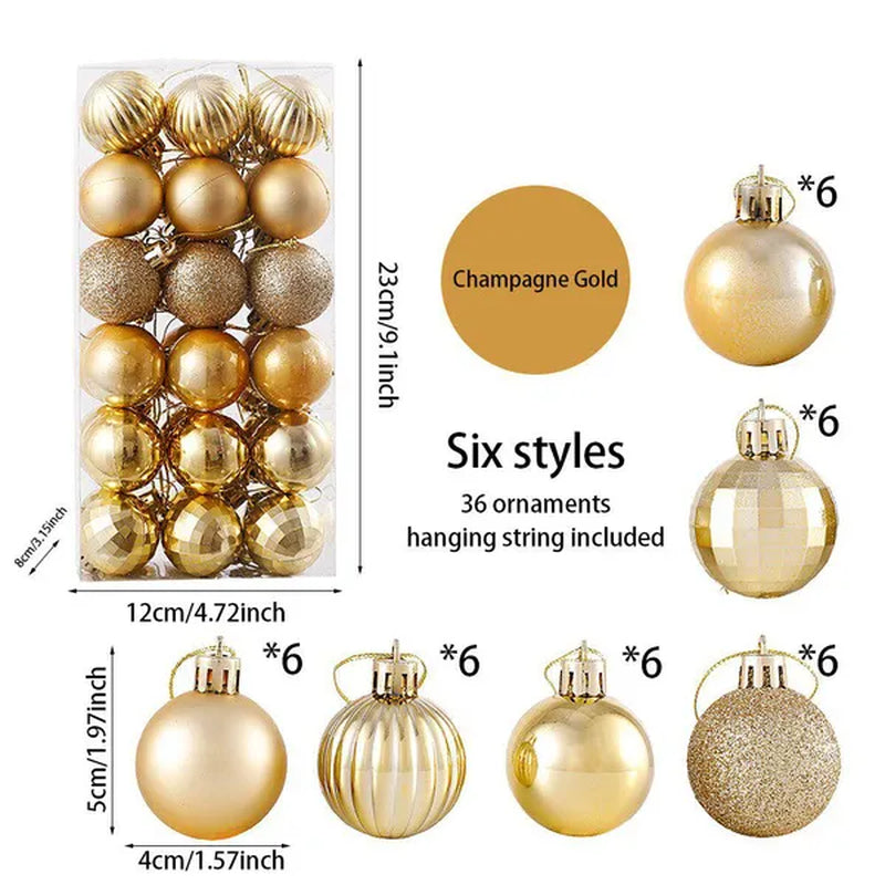 36Pcs/Box 4CM Glitter Christmas Balls Xmas Tree Hanging Pandent Balls Rose Gold Silver Green Red Blue New Year Christmas Home Decor