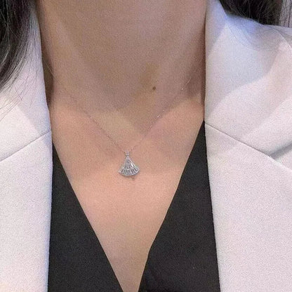 Trendy Silver Plated Pave Setting White Sapphire Lab Diamond Geometric Sector Pendant Necklace for Women Wedding Anniversary Gift