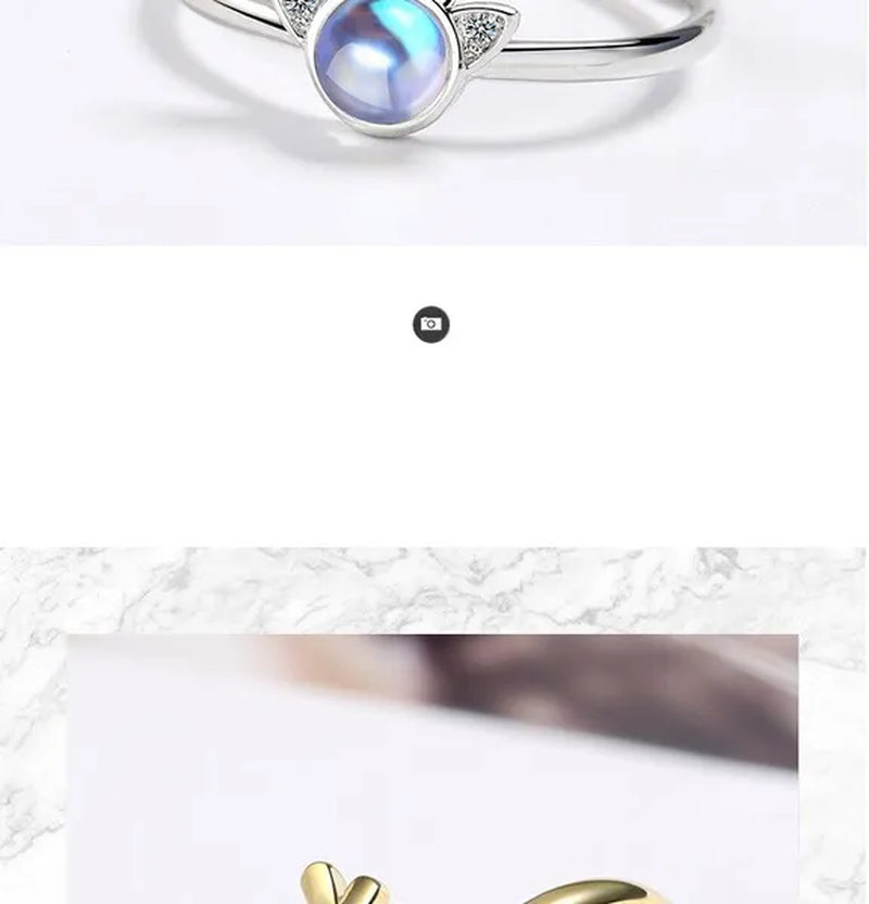 Korean Antler Ring 925 Sterling Silver Artificial Moonstone Rings for Women All with You Ring Adjustable Size