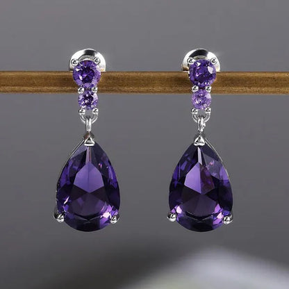 Exquisite Waterdrop Amethyst Drop Earrings for Women Engagement Wedding Jewelry Lover Birthday Gift