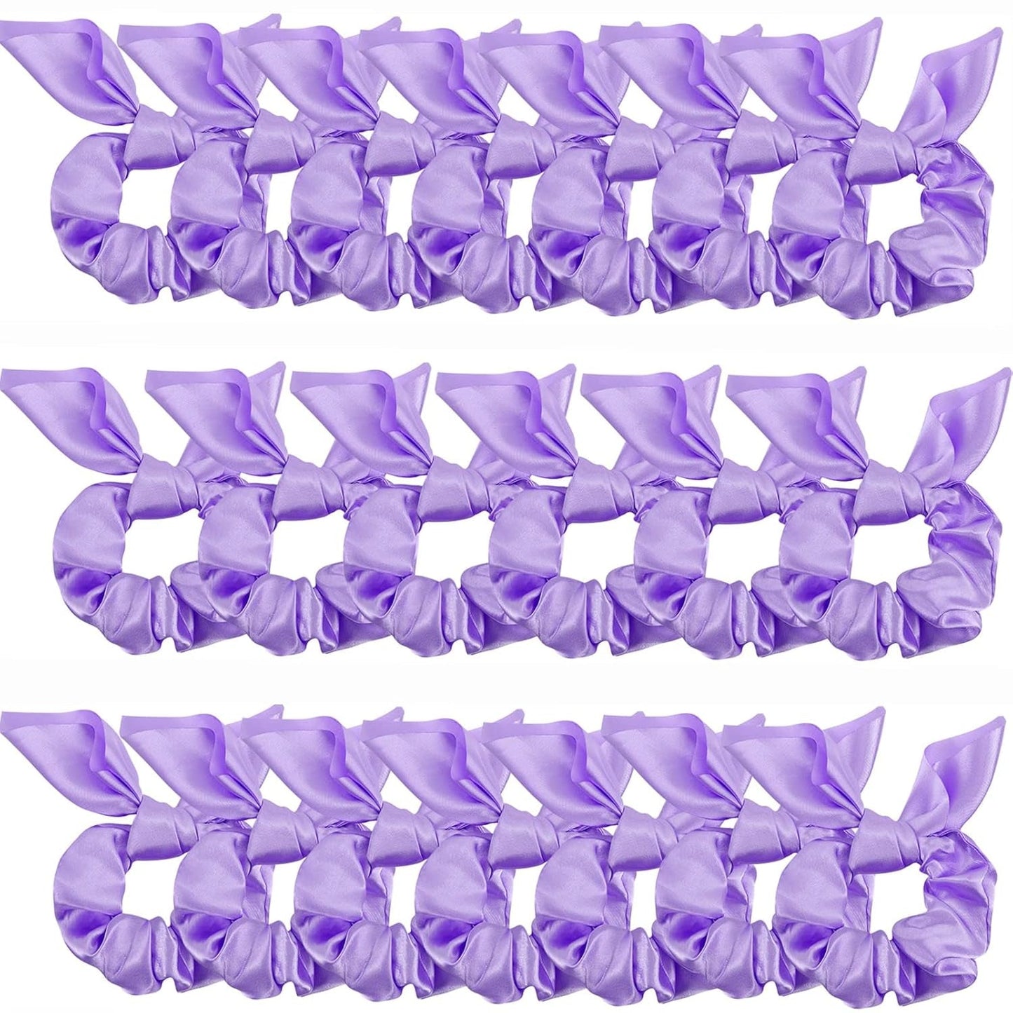 20 Pack Purple Scrunchies for Women - Satin Silk Hair Ties with Bow for Thick Hair, Cute Ponytail Holders and Ribbon Accessories - WORLD TIME VISITS