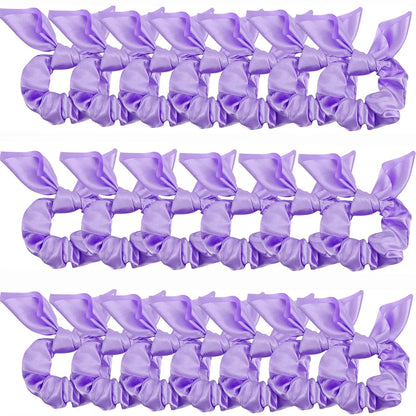 20 Pack Purple Scrunchies for Women - Satin Silk Hair Ties with Bow for Thick Hair, Cute Ponytail Holders and Ribbon Accessories - WORLD TIME VISITS