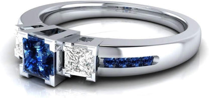 925 Sterling Silver Fashion Natural Ruby Sapphire Ring Square Perfect Cut 3-Stone Rainbow Cubic Zirconia Rings CZ Eternity Engagement Wedding Band Ring for Women