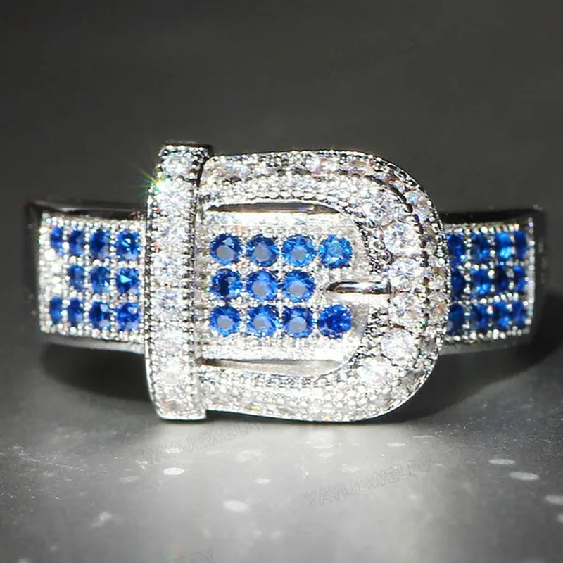 Noble Silver White Sapphire Birthstone Gemstones Engagement Wedding Belt Ring Size 6 7 8 9 10