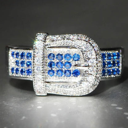 Noble Silver White Sapphire Birthstone Gemstones Engagement Wedding Belt Ring Size 6 7 8 9 10