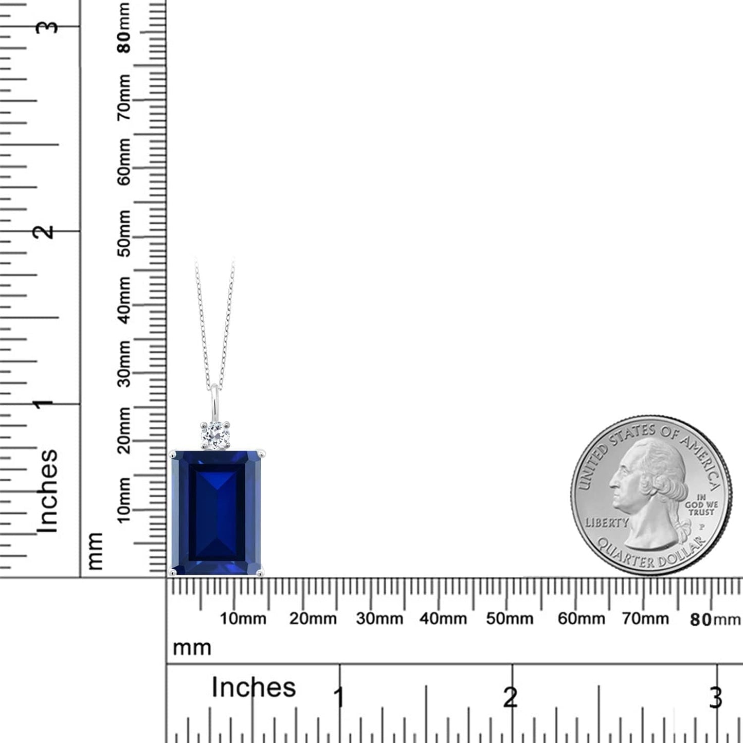 17.83 Cttw Blue Created Sapphire and White Topaz Pendant Necklace for Women in 925 Sterling Silver | Emerald Cut 18X13MM | with 18 Inch Silver Chain