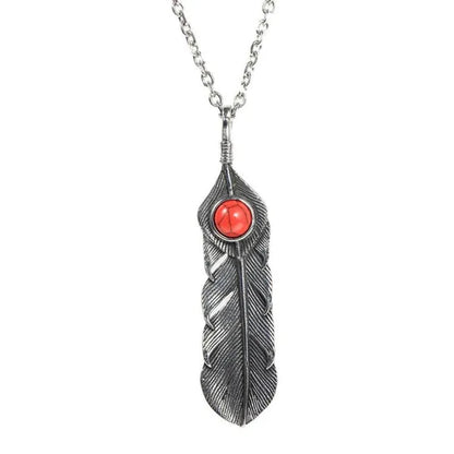 Jewelry Creative Ruby Feather Pendant Stainless Steel Necklace Ins Titanium Steel Retro Male
