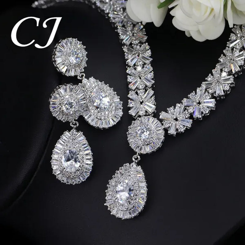 CANDICE African Gold Plating Hand-Inlay CZ Pendant Necklace and Earrings Gorgeous Dubai Women Wedding Party Tear Drop Jewelry Set with Red Crystal