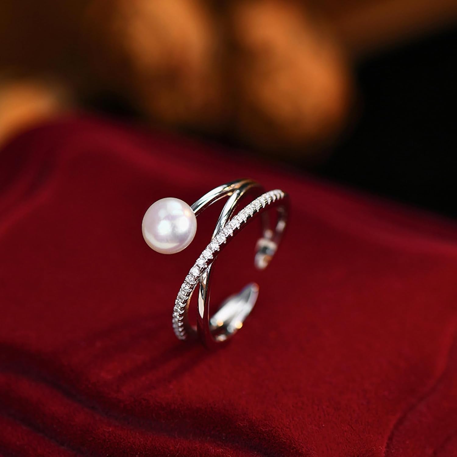 6Mm Pearl Ring for Women Dainty X Criss Cross Gold Pearl Ring Stackable 925 Sterling Silver Cubic Zirconia Open Ring Promise Rings Birthday Christmas Jewelry Gifts for Her Mom - WORLD TIME VISITS