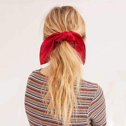 6PCS Hair Scrunchies Satin Silkrabbit Bunny Ear Bow Bowknot Scrunchie Bobbles Elastic Hair Ties Bands Ponytail Holder for Women Accessories 01 Classic Color