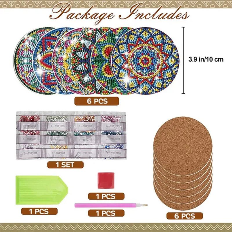 6PCS/set DIY Diamond Painting Coasters Kit Diamond Art Coasters Gemstone Cupmat for Beginners Adults & Kids Art Craft Supplies - WORLD TIME VISITS