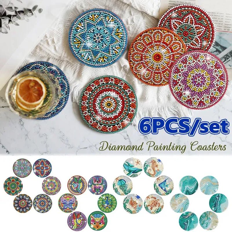 6PCS/set DIY Diamond Painting Coasters Kit Diamond Art Coasters Gemstone Cupmat for Beginners Adults & Kids Art Craft Supplies - WORLD TIME VISITS