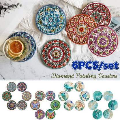 6PCS/set DIY Diamond Painting Coasters Kit Diamond Art Coasters Gemstone Cupmat for Beginners Adults & Kids Art Craft Supplies - WORLD TIME VISITS