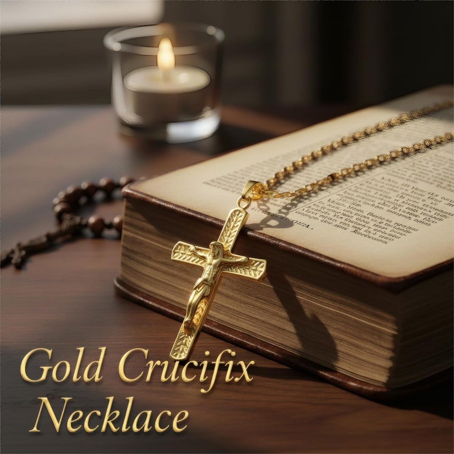 Gold Crucifix Necklace 14K Gold Cross Necklace Jesus Cross Pendant Religious Catholic Jewelry for Men Women