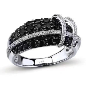 Fashion Women Creative Cross Cross Zircon Ring Black and White Bicolor Zircon Ring Engagement Rings for Women Princess Jewelry Lovely Girl Birthday Party Anniversary Gift Size: 5-11