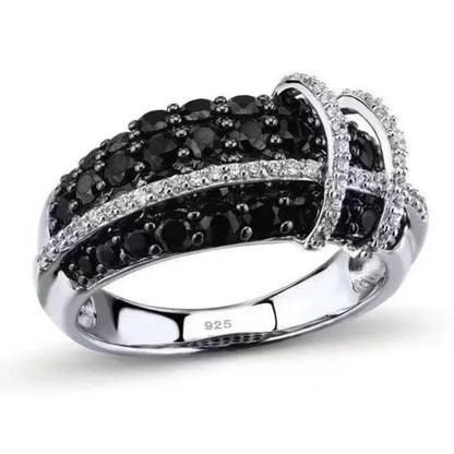 Fashion Women Creative Cross Cross Zircon Ring Black and White Bicolor Zircon Ring Engagement Rings for Women Princess Jewelry Lovely Girl Birthday Party Anniversary Gift Size: 5-11