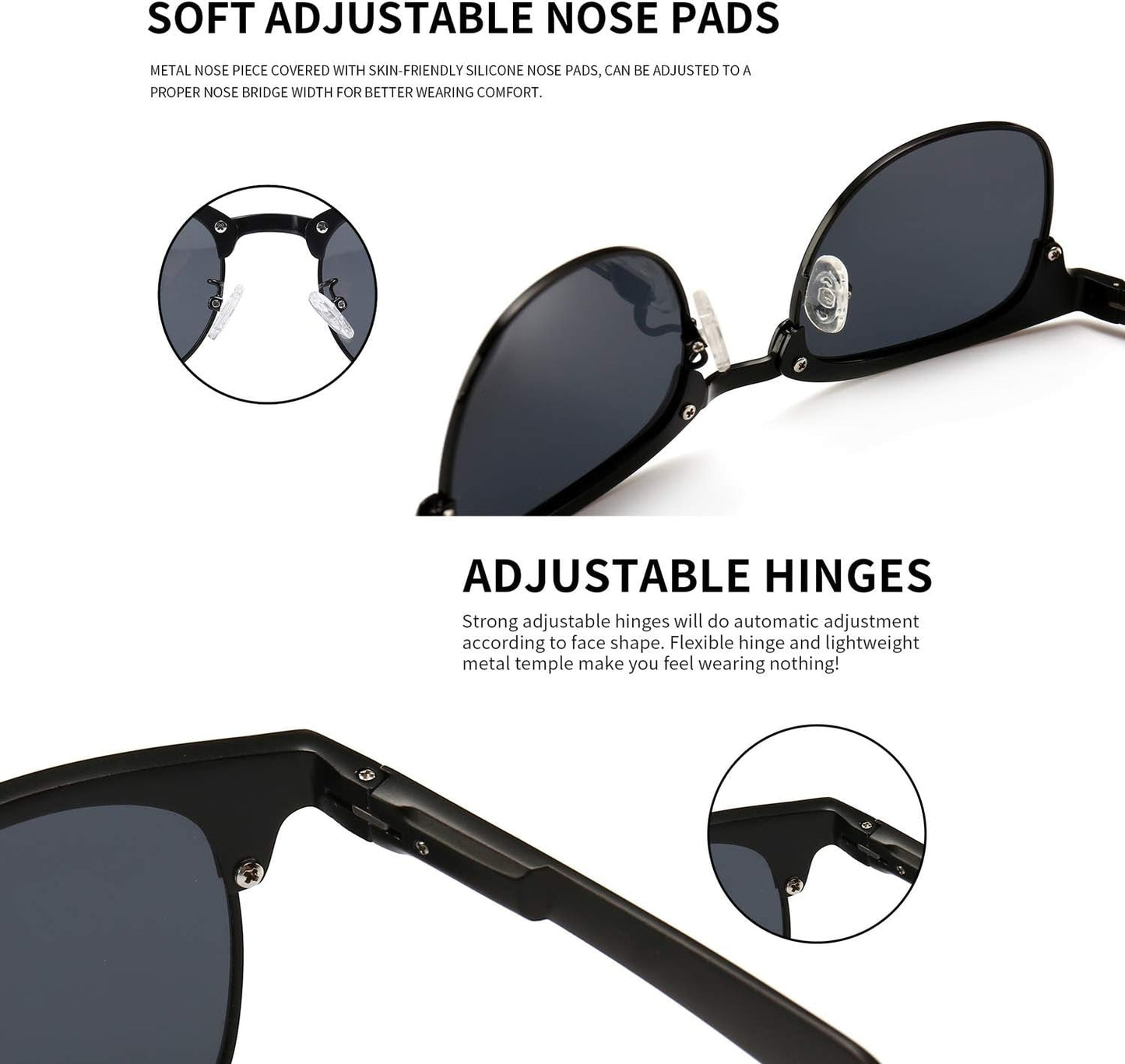 Polarized Sunglasses for Men and Women, Classic Half-Frame Retro Shades for Driving, Travel, and Outdoor Activities