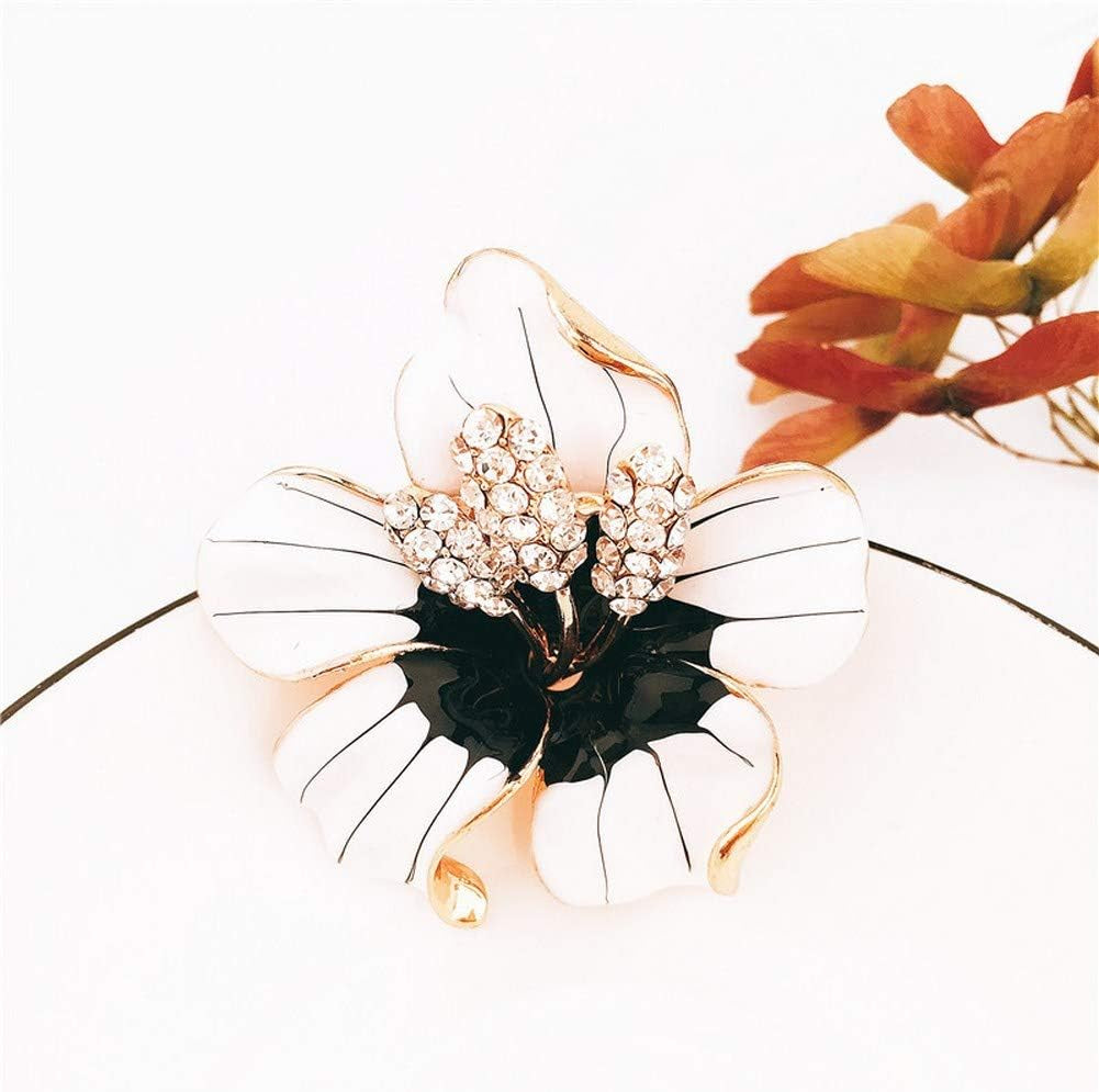 Fashion Enamel Lapel Pin Lily Flower Brooch Pins,Broaches and Pins for Women Crystal Diamond Alloy Plating White