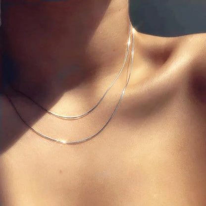 Fashion 925 Sterling Silver Italian Crafted 2MM Golden Snake Chain Necklace Minimalist DIY Chain Accessories