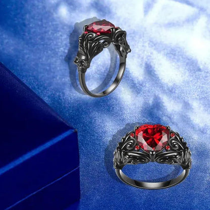 Gothic Retro Black Gold Lover Red Purple Crystal Zircon Christmas Valentine'S Day Engagement Women'S Jewelry Statement Cocktail Party Bicycle Ring