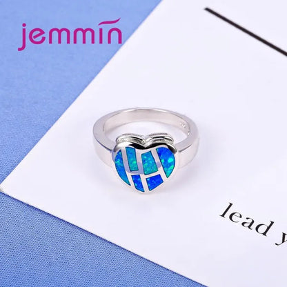 Heart Shaped Blue Fire Opal Ring 925 Sterling Silver For Women Wedding Rings Bague Femme Fashion Jewelry Gift