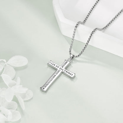 Men'S Cross Necklace Sterling Silver Catholic Faith Cross Pendant Necklace Christian Jewelry Gifts for Men