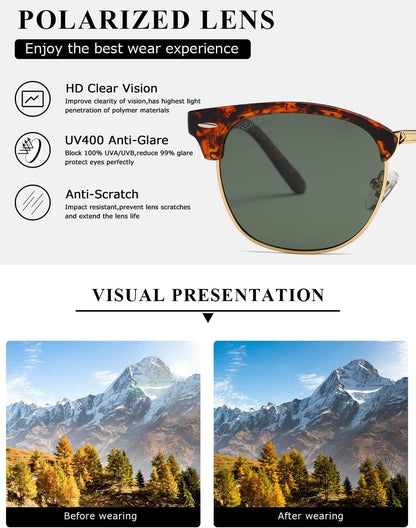 Polarized Sunglasses for Women and Men Semi Rimless Frame Retro Sun Glasses AE0369