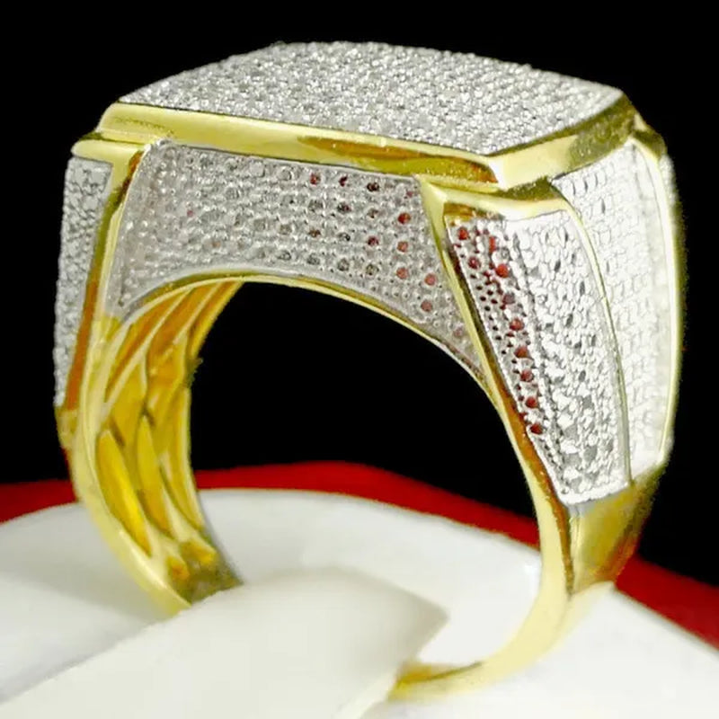 Cut Sim Diamond 14k Gold Plated 925 Silver Men's Pinky Band Wedding Ring