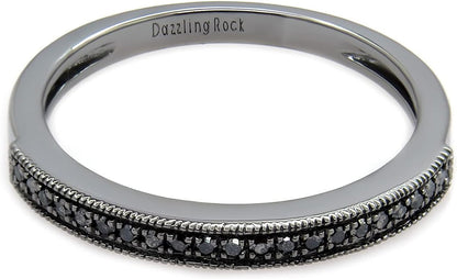0.12 Carat (Ctw) round Black Diamond Thin Milgrain Stackable Wedding Band Ring for Ladies, Available in Various Metal in 10K/14K/18K Gold