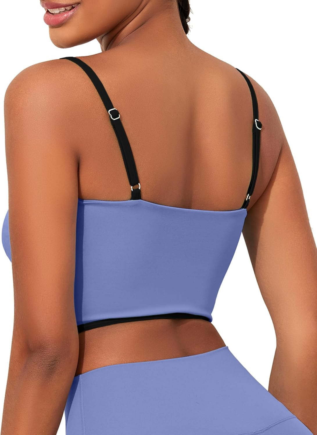 Womens Workout Tank Tops Square Neck Longline Sports Bra Support Crop Yoga Top Spaghetti Strap Built in Bras - WORLD TIME VISITS