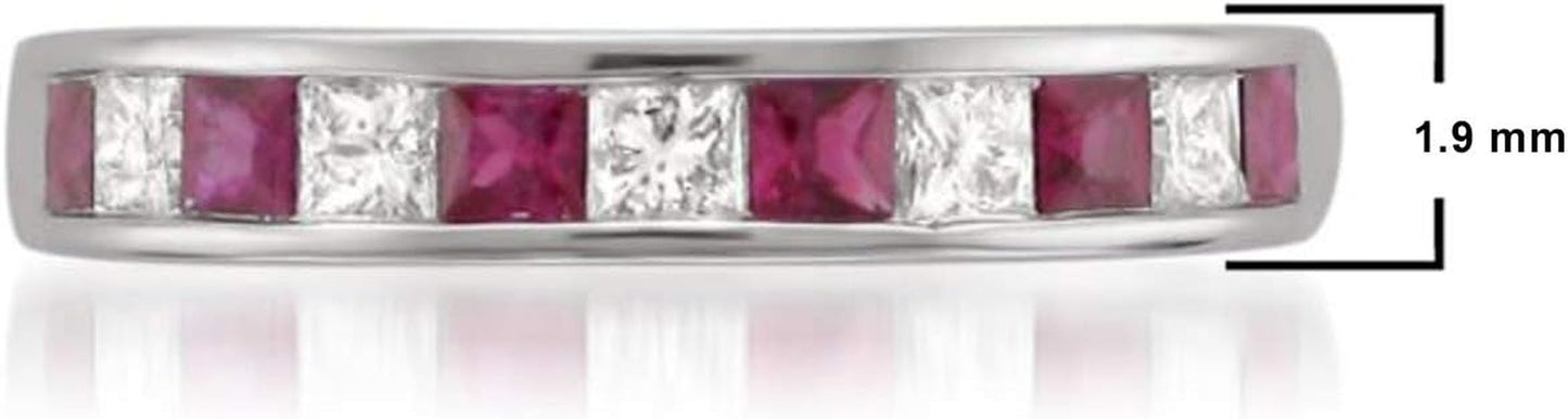 1/2 Carat Princess Cut Diamond Wedding Band, 14K Gold Channel Set (H-I, I1-I2) Natural Diamond for Women, Gift Box Included (Ruby & Blue Sapphire, White & Yellow Gold)