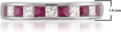 1/2 Carat Princess Cut Diamond Wedding Band, 14K Gold Channel Set (H-I, I1-I2) Natural Diamond for Women, Gift Box Included (Ruby & Blue Sapphire, White & Yellow Gold)