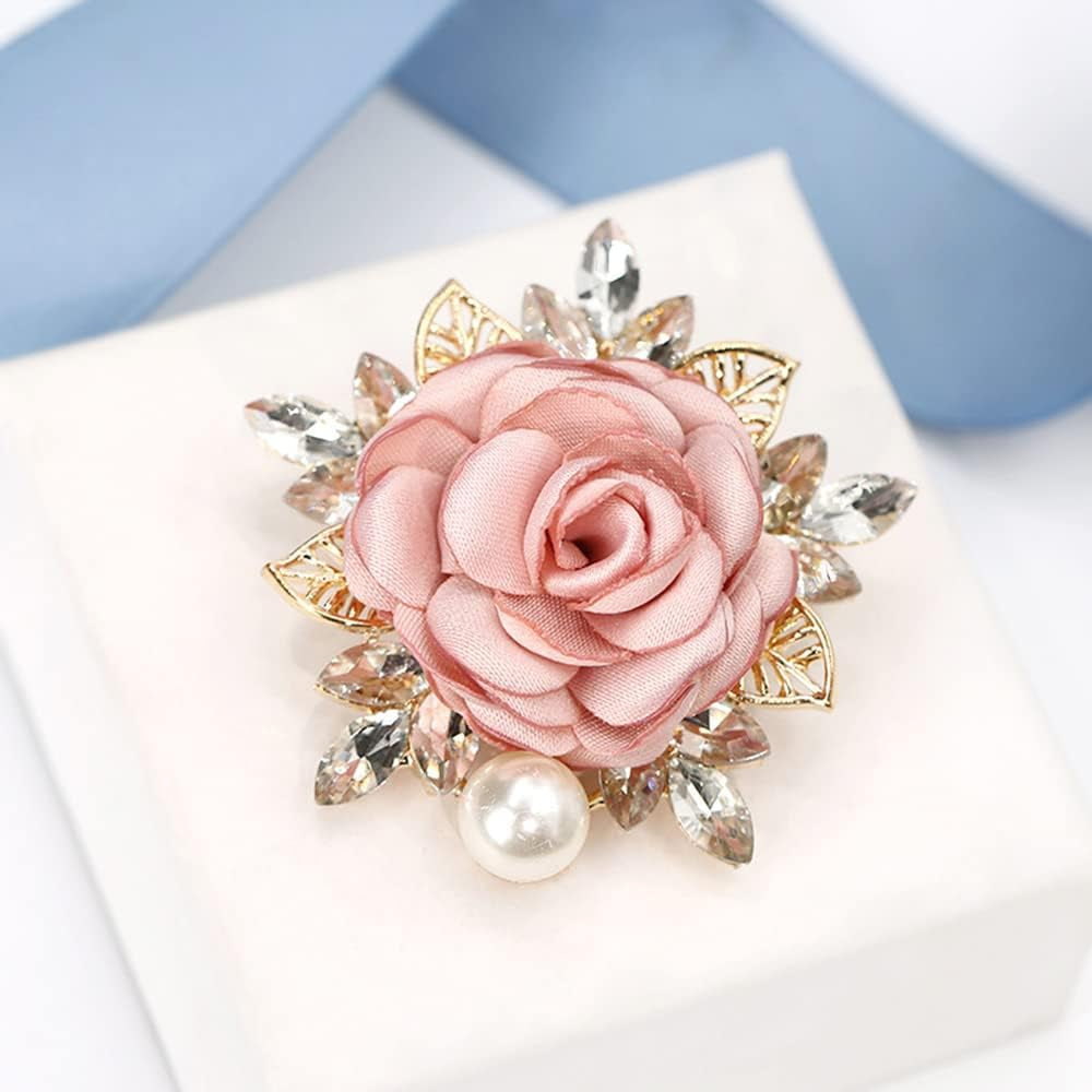 Elegant Rose Flower Brooch Pin for Women Men Wedding Party Gentleman'S Essentials Handmade Crystal Pearl Fabric Flower Lapel Pin Dress Suit Accessories Boutonniere Ideas