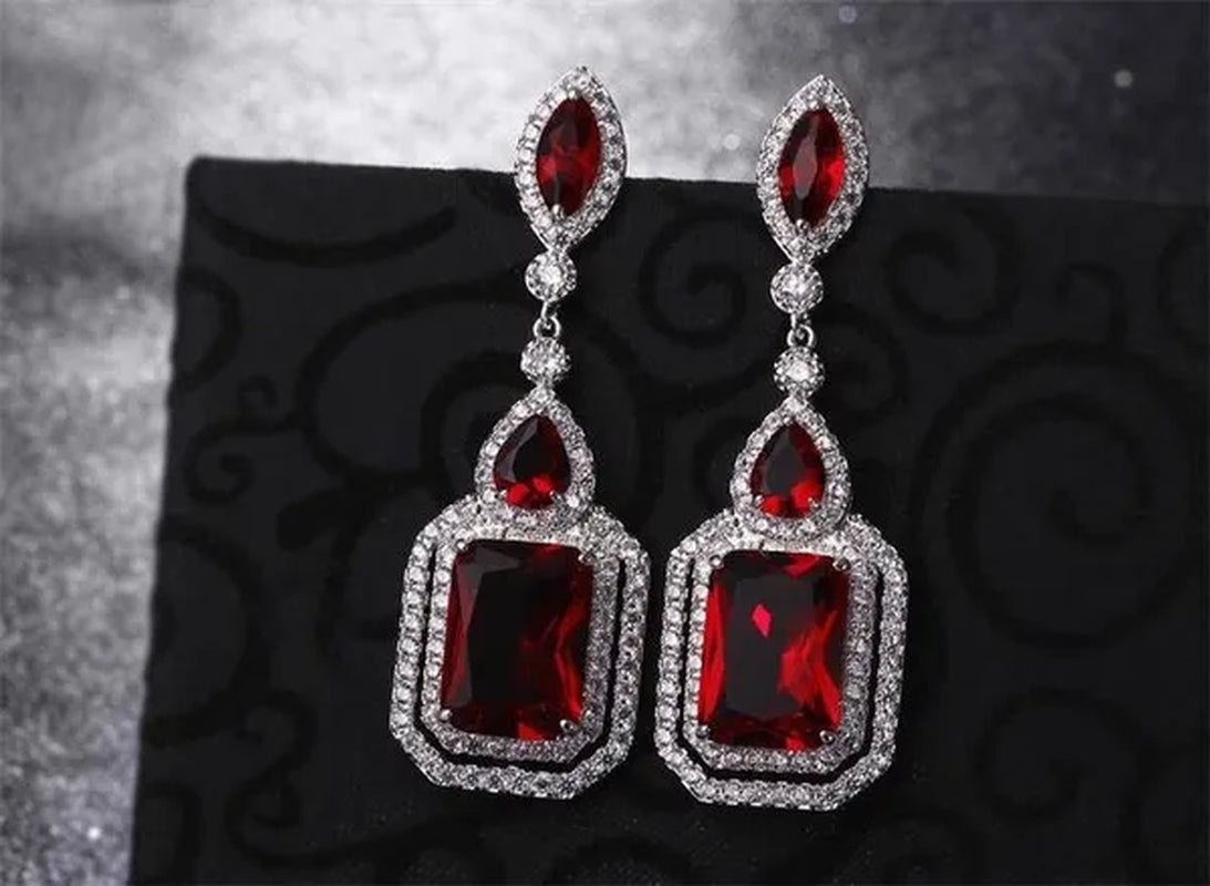 Exquisite Silver Plated Green Cubic Zirconia Wedding Birthday Blue Red Stone Circle Pendant Earring Earrings Jewelry Gift