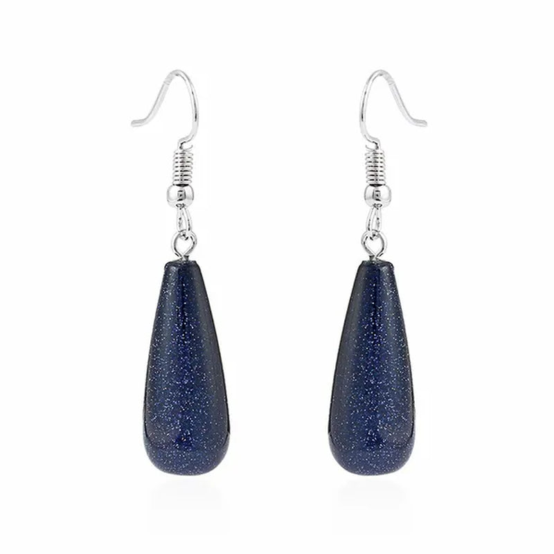 1Pair Option 29X10MM Water Drop Amethyst Clear Quartz Lapis Lazuli Turquoise Rose Quartz Opal Tiger Eye Drop Earrings
