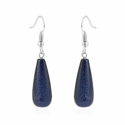 1Pair Option 29X10MM Water Drop Amethyst Clear Quartz Lapis Lazuli Turquoise Rose Quartz Opal Tiger Eye Drop Earrings