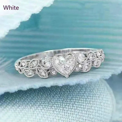 Exquisite Heart Shape White Sapphire Silver Plated Lab Diamond Ring for Women Romantic Wedding Eternity Jewelry Lover Birthday Gift