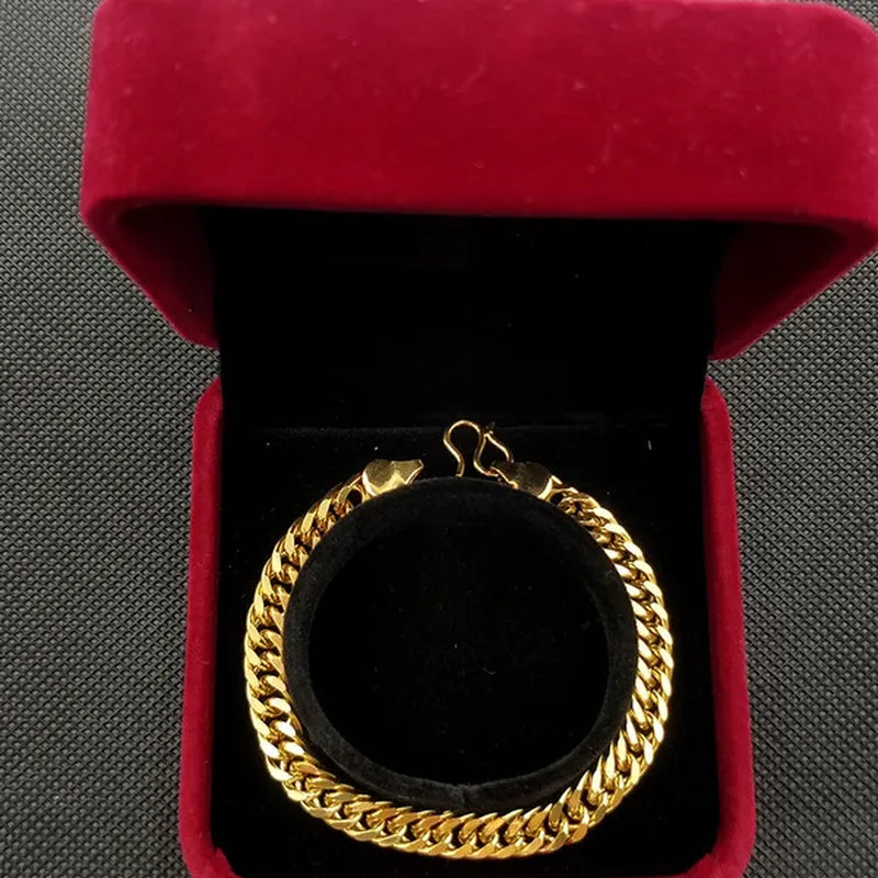 24K Solid Gold Twisted Pattern Bracelet Set Men's and Women's Bracelets Gold Jewelry